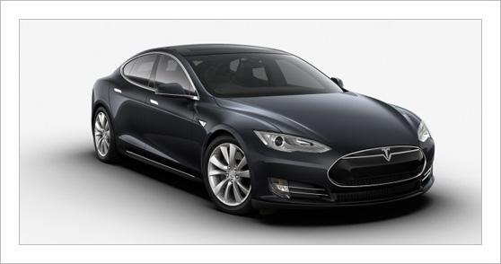 Electric Sedan Tesla Model S with driver Magnum Normandie